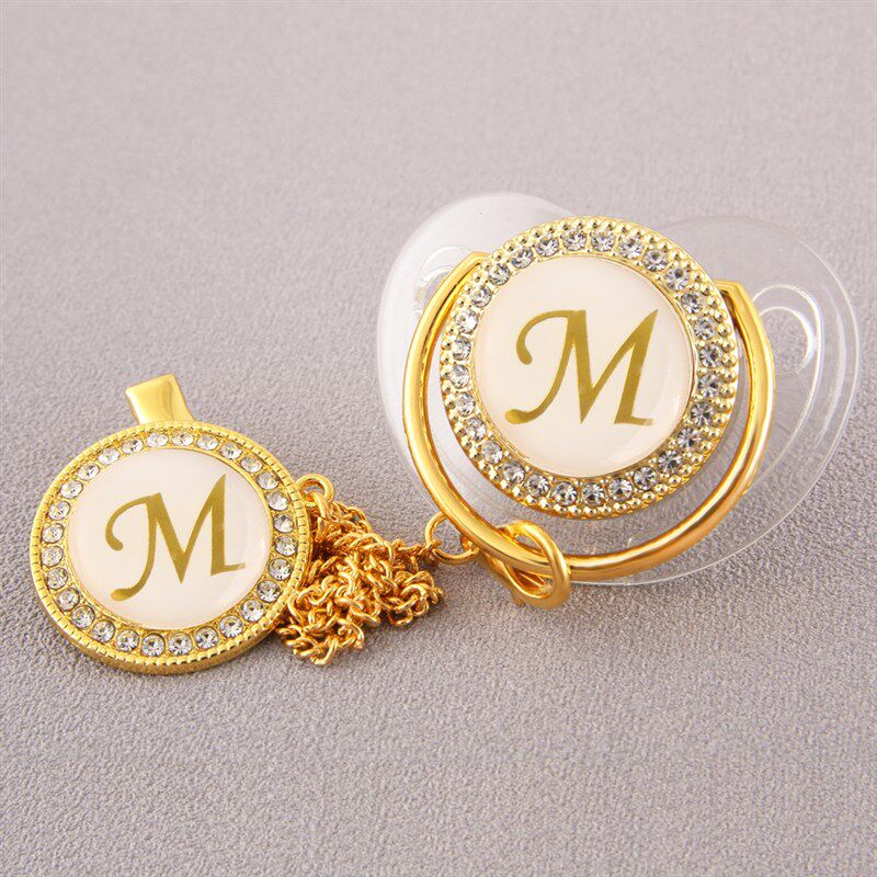 26 Initial Letter Transparent Baby Pacifier with Chain Clip