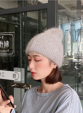 2021 new fluffy winter beanies angora  rabbit fur knit hat w