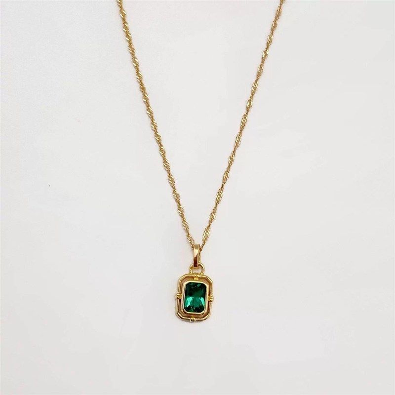 欧美跨境ins高赞独立站嵌锆项链锆石不锈钢钛钢项链炉内电镀真金