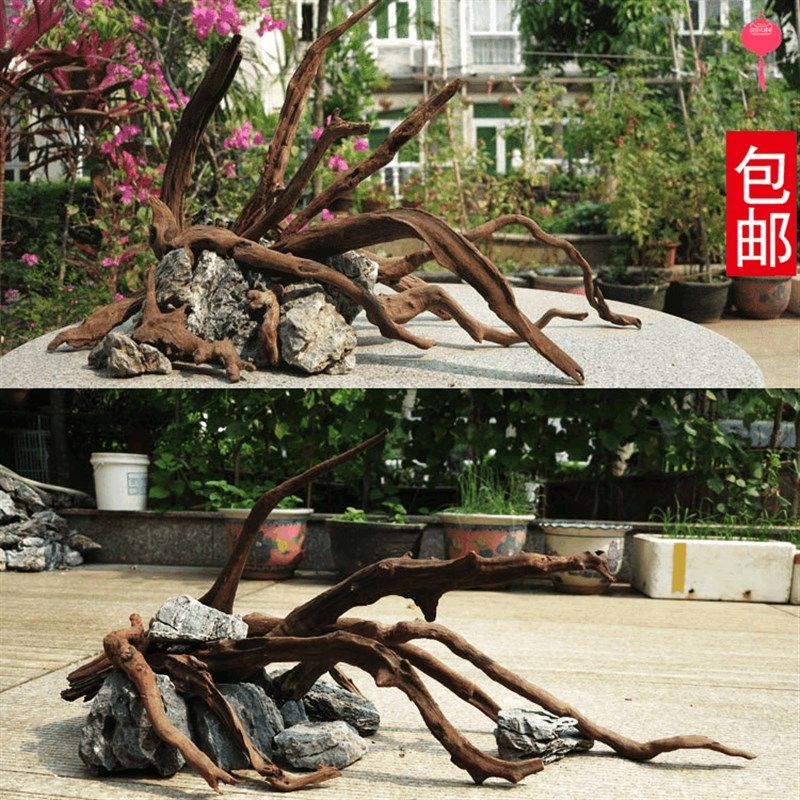 沉木造景套餐 鱼缸石头子铺底石砂石金鱼内饰造景装饰小摆件套装
