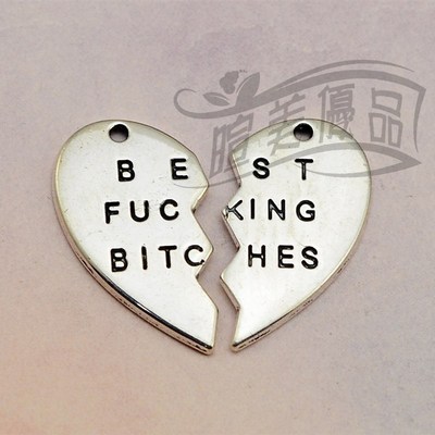 DIY饰品配件,32x35mm古银色best fucking bitches拼图,10元5对
