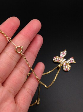 小彩色钻石唯美公主风晶钻镂空蝴蝶结镀金长项链毛衣链首饰收藏