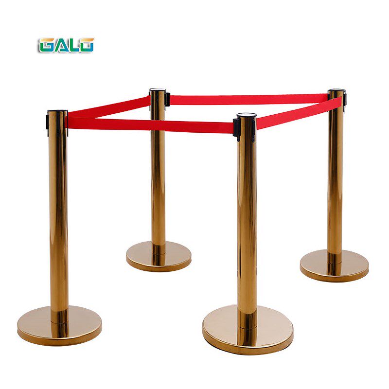 Golden Pillar Retractable Belt Queue Line Stand Rope Barrie