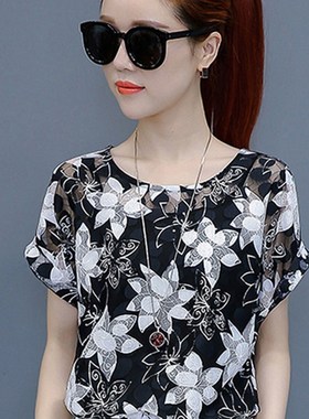 Hollow Out Women Spring Summer Style Chiffon Blouses Casual