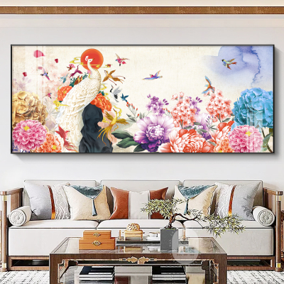 百鸟朝凤横幅装饰画花鸟祥和图客厅挂画新中式花开富贵沙发背景墙