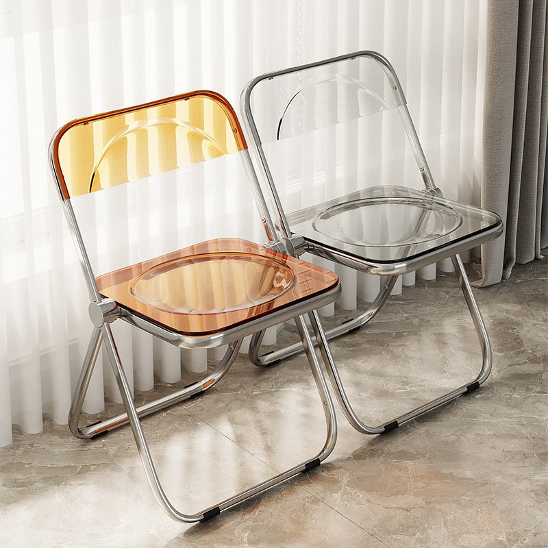 透明折叠椅家用阳台亚克力凳子靠背宿舍休闲餐椅户外网红拍照椅子