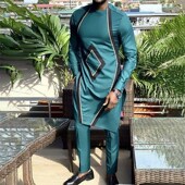 African Geometric Clothing Men Dashiki Green For Casual Prin