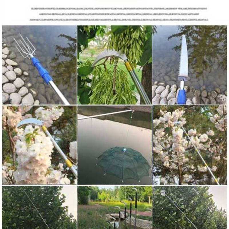 新品多功能d不锈钢伸缩杆摘果神器杆槐花割草刀香椿钩子捞网杆