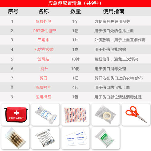 跨境商9件套小号逃生包套装 户外家庭车载礼品急救药包套装