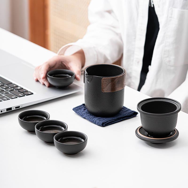 小套可携式旅行茶具套组单人快客杯一壶二杯户外旅游包功夫泡茶壶