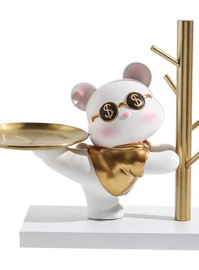 招财猫托盘轻奢客厅装饰品入户玄关钥匙收纳摆件创意装饰工艺品