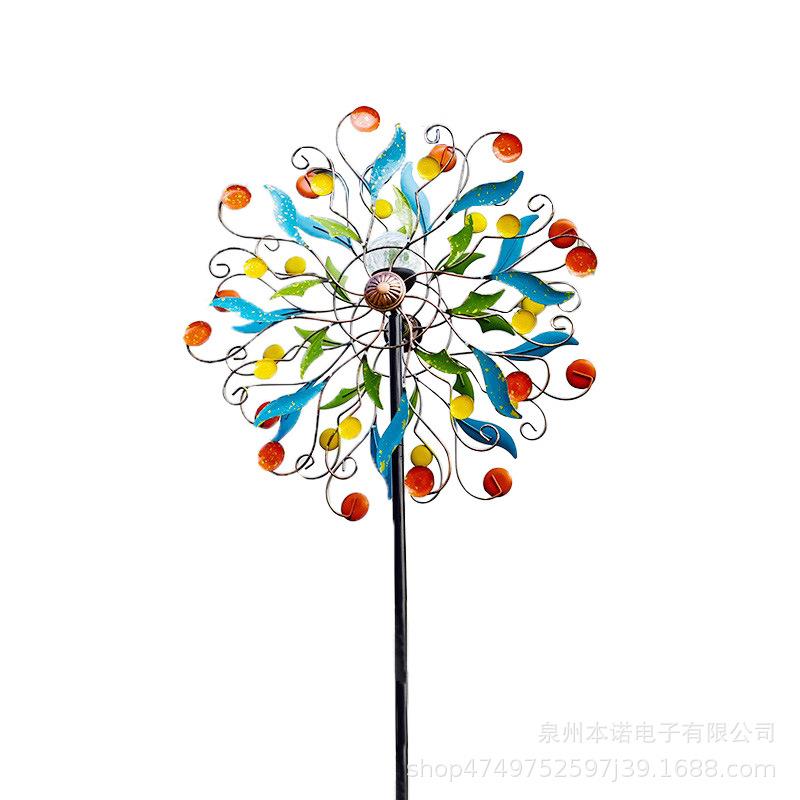 新款铁艺风车双面旋转金属风车户外花园庭院太阳能铁艺风车装饰品