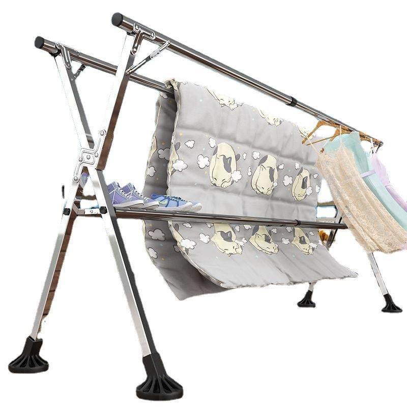 不锈钢落地立式晾衣架折叠室外晒衣架双杆阳台挂衣架X型伸缩衣杆