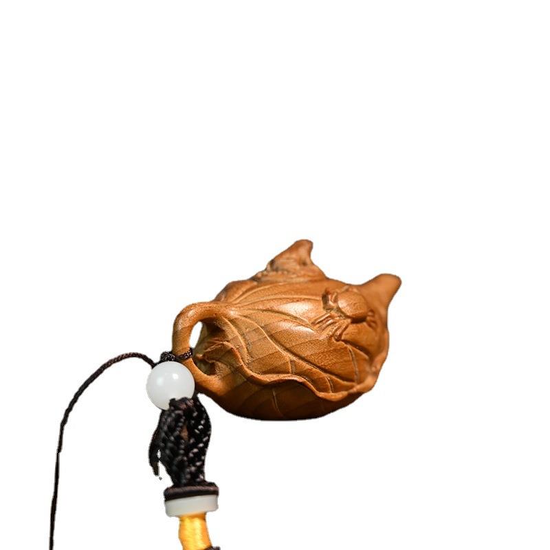 金丝楠木雕刻荷叶茶壶男士文玩手把件随身盘玩小物件木制工艺品