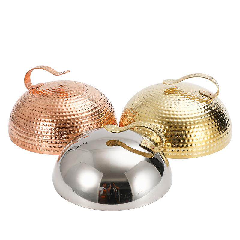 锅盖商用带把手日式铁板烧盖子锤点铁板盖黄铜紫铜盖不锈钢圆形盖