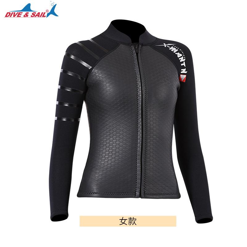 新款MM光皮潜水服男分体上衣女加厚浮潜冲浪潜水衣防水母冬泳衣