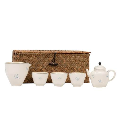 藤编茶具套装陶瓷一壶三杯茶壶茶杯功夫茶具户外旅行喝茶