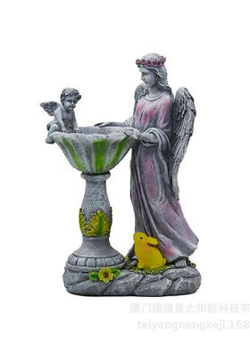 太阳能树脂摆件水池仙子装饰天使雕像庭院灯花园园林摆件