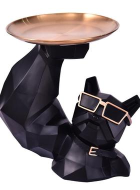 法斗犬摆件客厅玄关放钥匙收纳盒托盘入户门口进门鞋柜装饰品家居