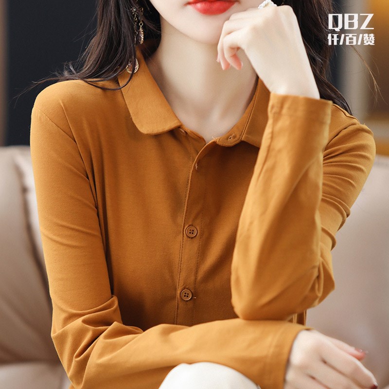 绿色衬衫女春秋高级设计感小众纯棉宽松百搭休闲气质长袖翻领上衣