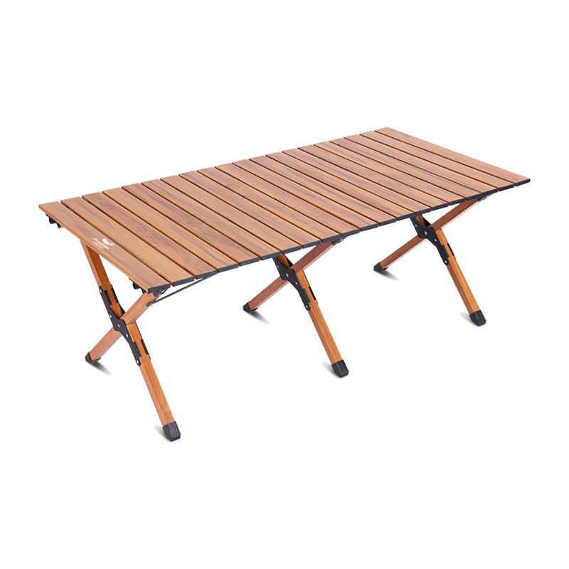 飞客铝合金蛋卷桌户外便携式折叠桌子轻量化车载木纹露营野餐桌