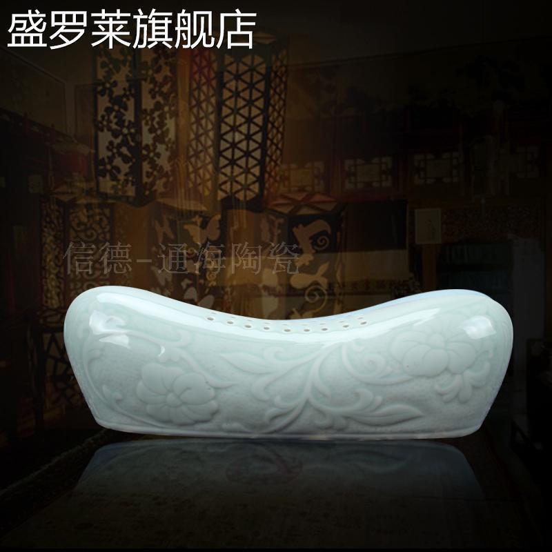 董瓷清护枕头椎用头德仿镇瓷枕古古颈凉枕景摆家件老火旧