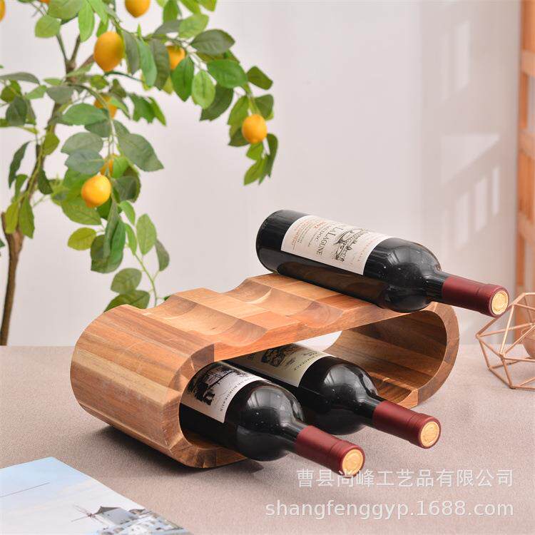 木质红酒架创意桌面摆件椭圆形葡萄酒瓶架木质置物架