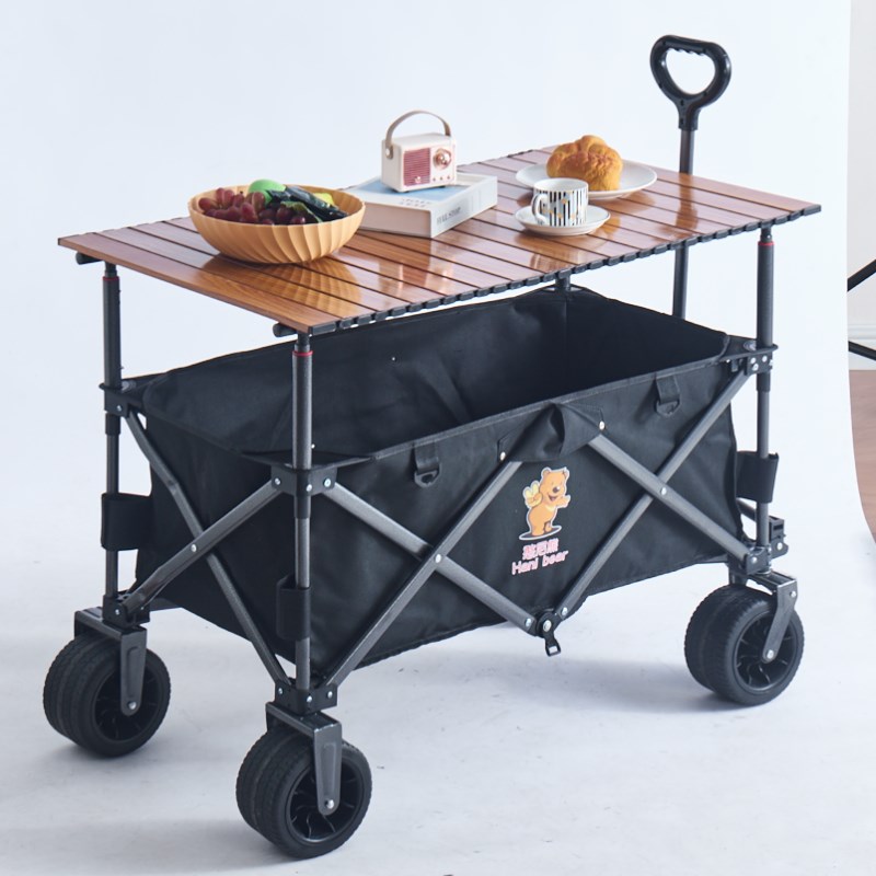 憨尼熊露营推车营地拖车可折叠户外手推野餐桌板升降杆野营手拉车