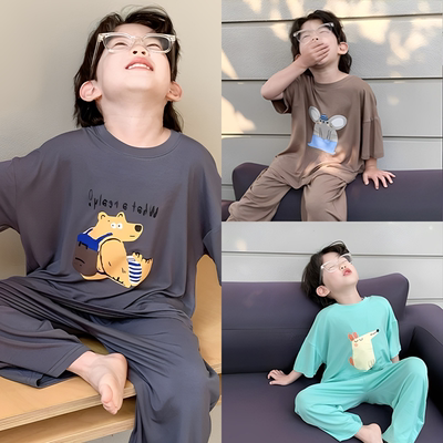 莫代尔儿童睡衣夏男童家居服套装