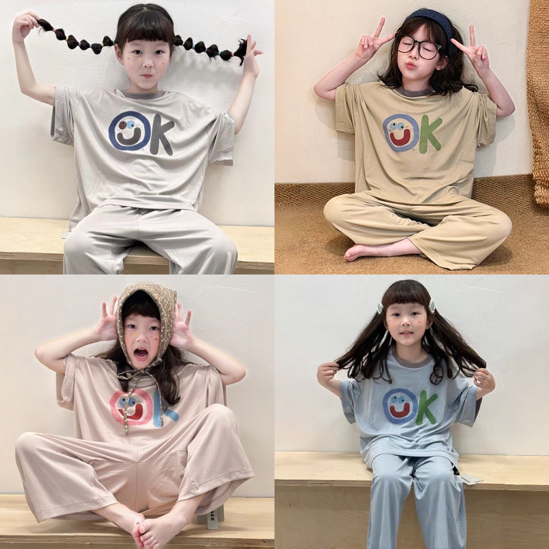 莫代尔儿童睡衣2026夏季新款女童短袖家居服套装男童休闲服空调服