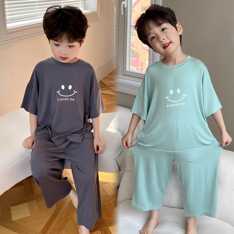 儿童莫代尔睡衣薄男童家居服套装