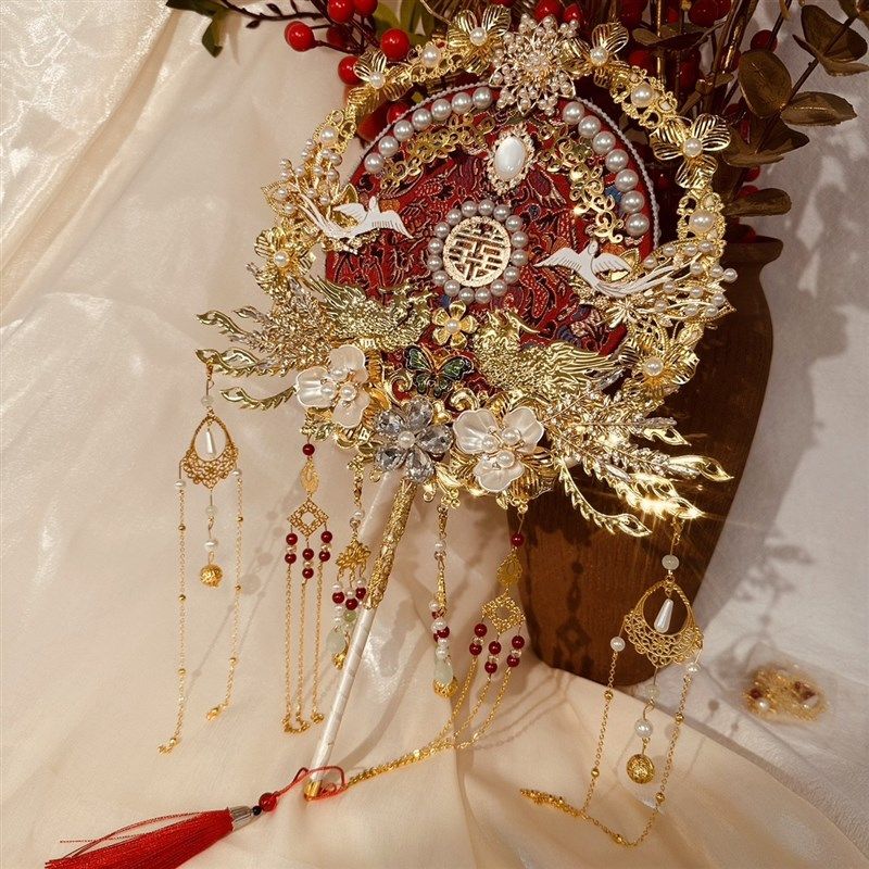 中式婚礼新娘团扇扇子出嫁u秀禾结婚高级感喜扇龙凤双面diy材料包,家居饰品,工艺扇/团扇/喜扇/折扇,淘宝优惠券,粉丝福利购,淘宝优惠卷