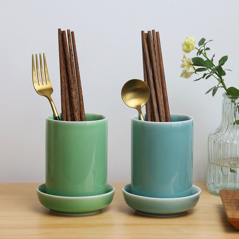 陶瓷家用沥水筷子筒创意筷筒叉勺收纳G筒龙泉青瓷筷子篓中式餐具,餐饮具,筷子盒,淘宝优惠券,粉丝福利购,淘宝优惠卷