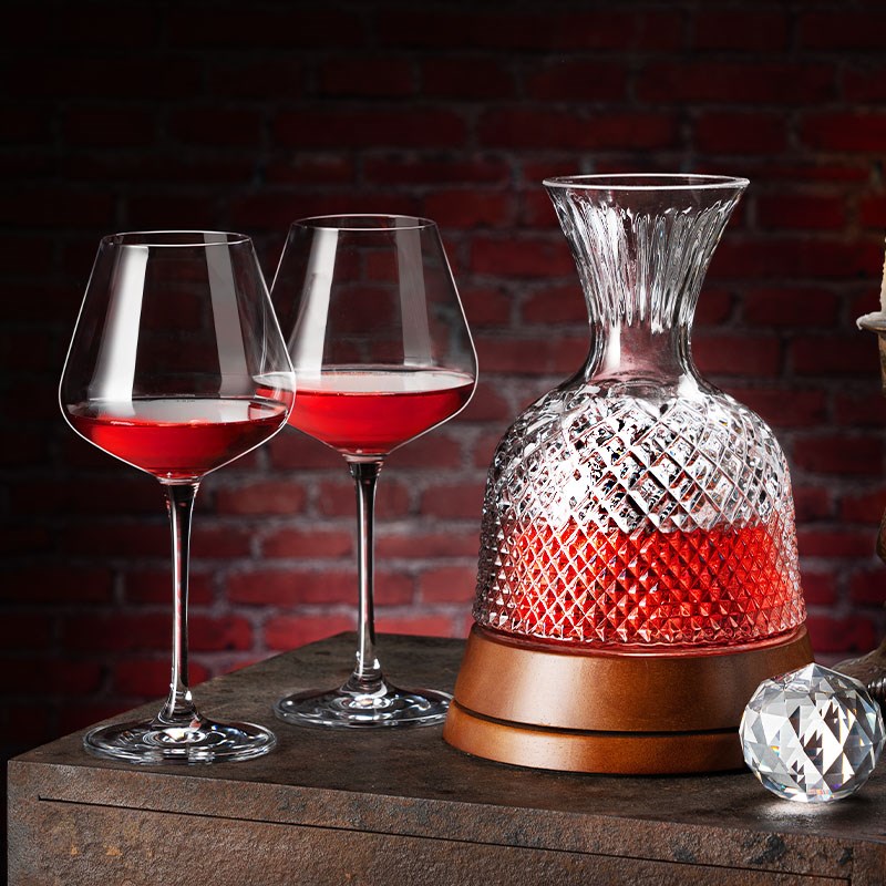 勃艮第红酒杯套装家用轻奢t高档摆件水晶玻璃高脚杯旋转醒酒器酒