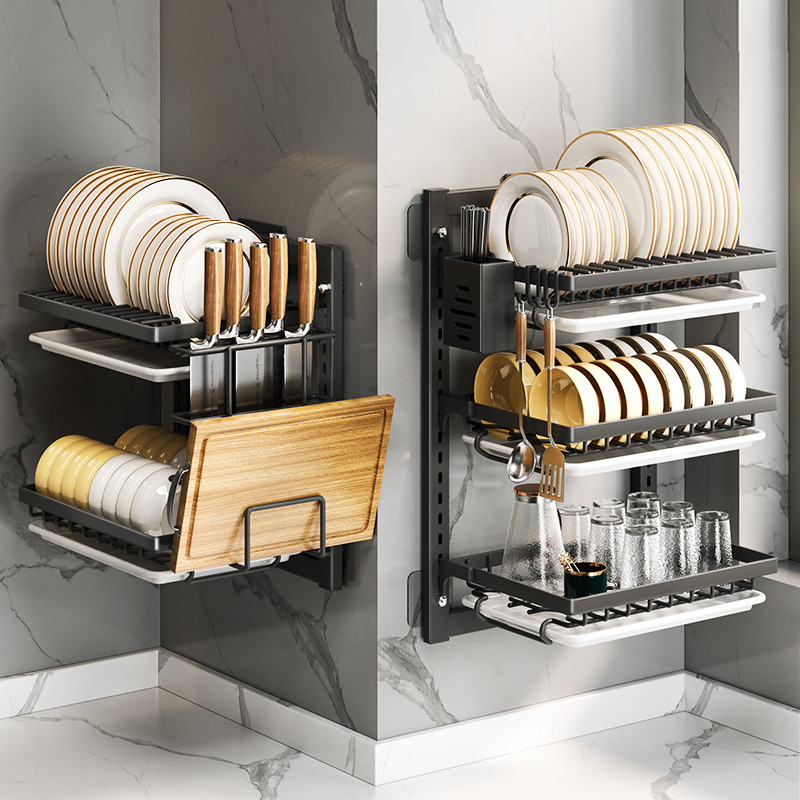 厨房碗碟架置物架收纳架免打w孔多层沥水碗盘架多功能碗架沥水家