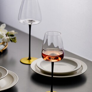 轻奢高档红酒杯反口黑杆领结勃艮第大肚水晶葡萄R酒杯香槟杯高品