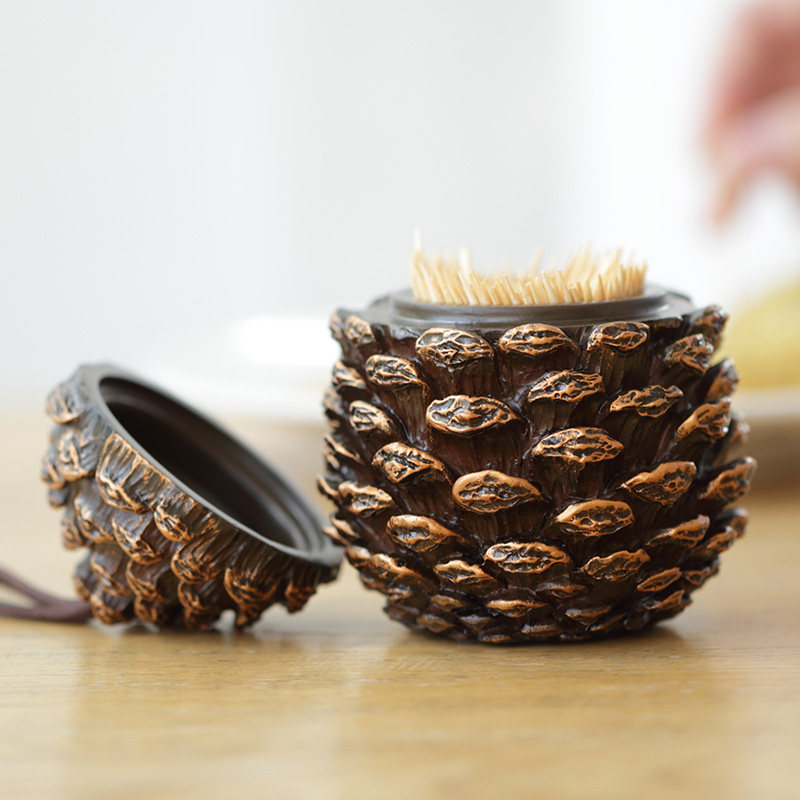 松果牙签盒创f意复古高档牙签筒轻奢牙签桶家用棉签盒牙线 收纳盒,收纳整理,牙签盒,淘宝优惠券,粉丝福利购,淘宝优惠卷