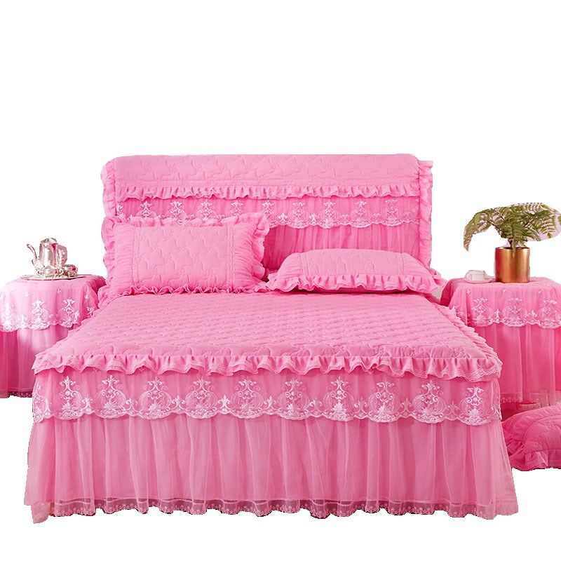 韩版公主蕾丝夹棉加厚床裙单件A加棉防滑床罩床垫保护套防尘罩裙