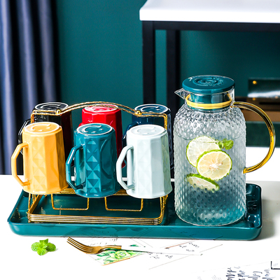耐高温冷a水壶带托盘套装一人一色家用客厅冷水杯大容量玻璃凉水