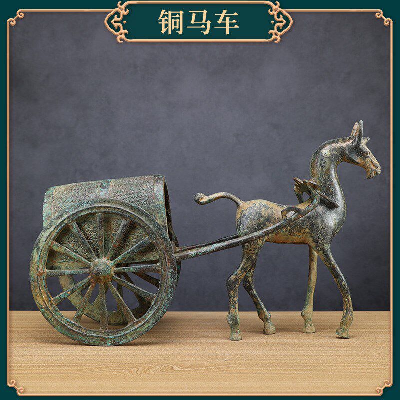 东周马拉车青铜器纯铜青铜单马车仿古工艺品摆件家居W装饰品博古