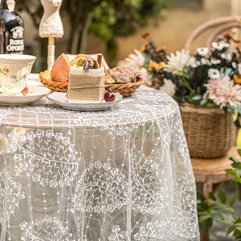 法式田园高级感桌布nins风茶几餐桌布长方形拍照台布白色蕾丝盖巾