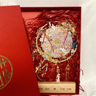 结婚秀禾喜扇婚礼出嫁手工宫扇子双面蓝色秀禾新R娘团扇diy材料包