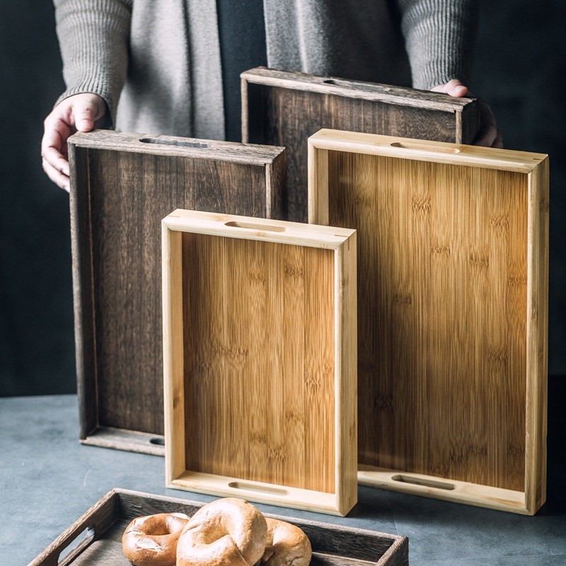 木质托盘长方形面包盘零食收纳z盘茶盘复古盘子餐盘茶杯放置盘手