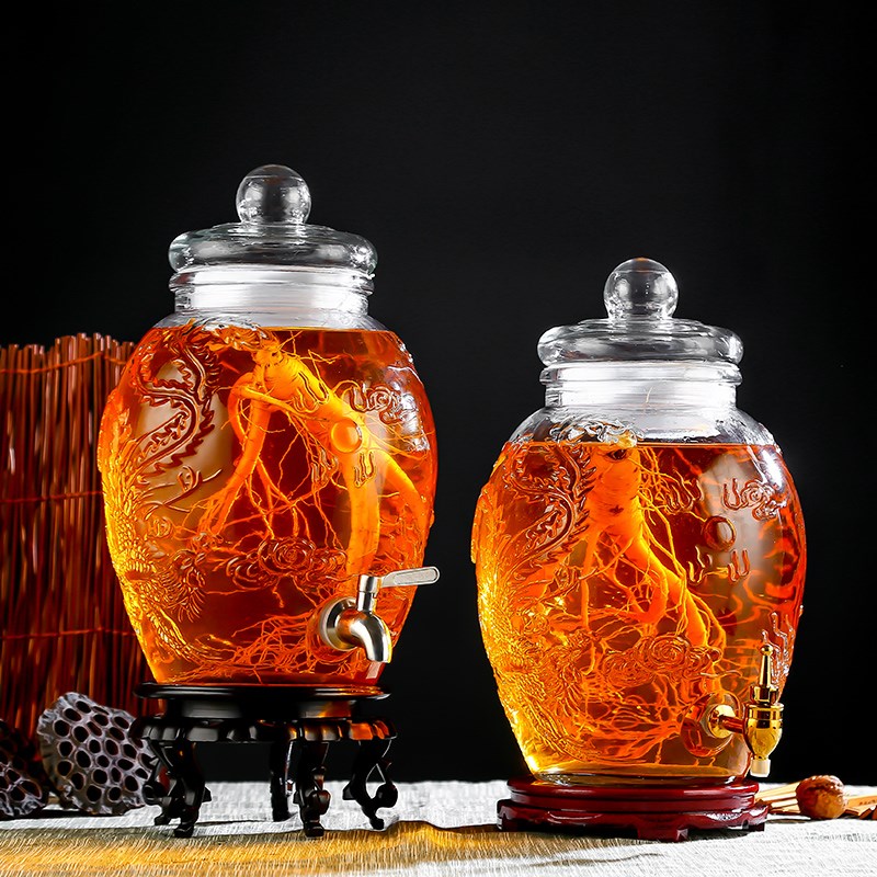泡酒玻璃瓶带龙头10斤20斤家用密D封专用酒瓶带盖药酒人参药酒坛