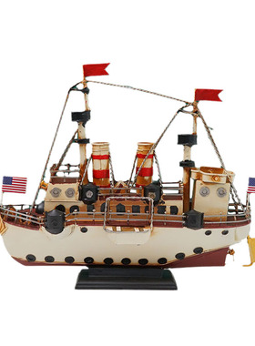 工业风复古船模型摆件仿古美式办公室桌面软装饰T品工艺品摆设道