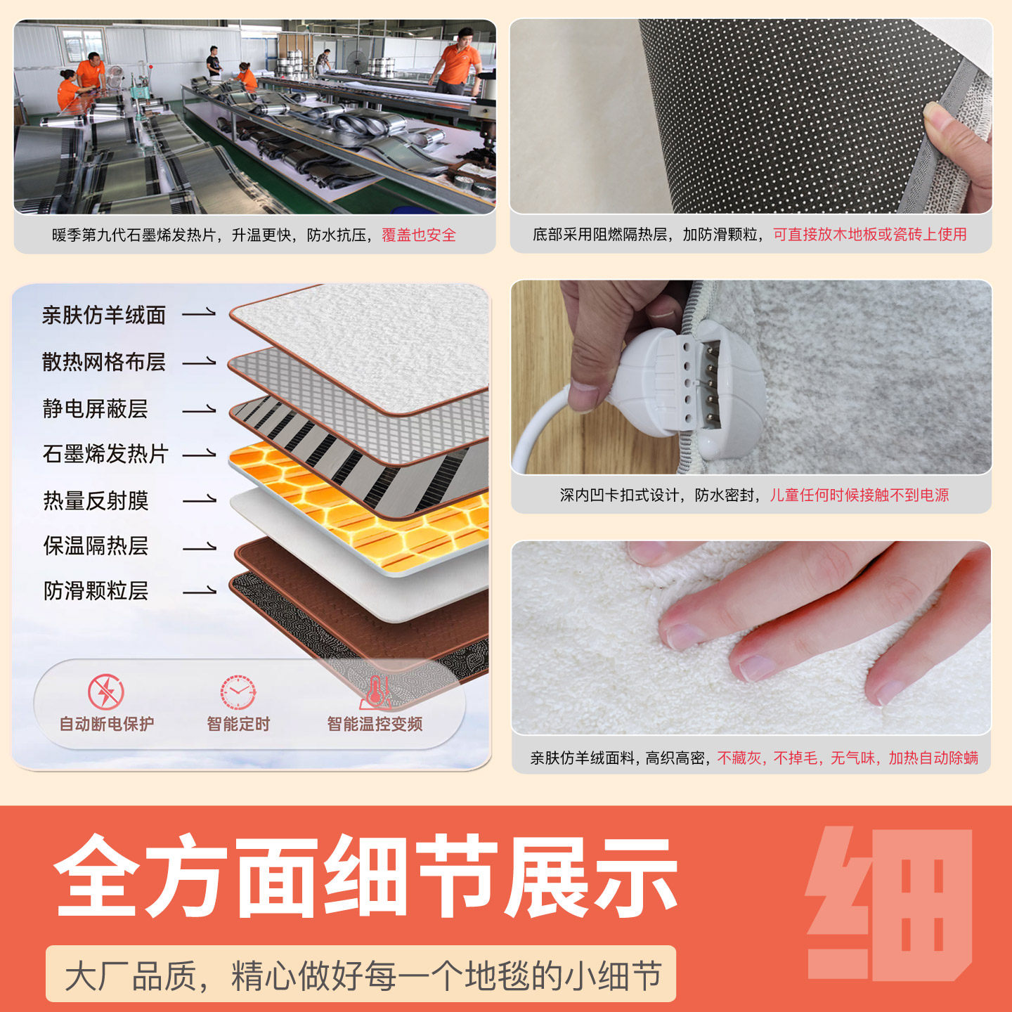 暖季轻奢石墨烯加热地毯客厅家用地暖垫可拆洗电热地毯发热地热垫