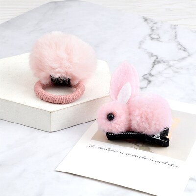 极速Soft Hairball Hair Bands Accessories Cute Plush Rabbit E