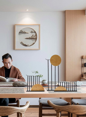 新中式书房摆件金属铁艺工艺饰品家居客厅电视柜酒柜书柜软装摆设