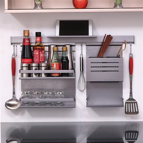 定制款厨房置物架壁挂免打孔太空铝调味罐架刀架锅盖架沥水收纳挂