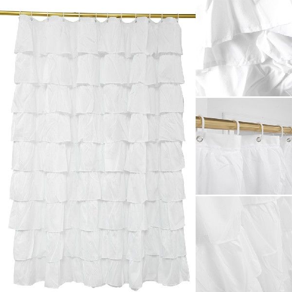 Bathroom Home Shower Curtain Solid White Supplies Bath